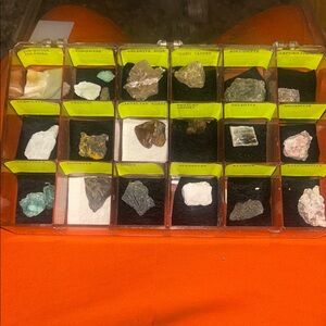 Assorted Mineral Collection Display Case and minerals